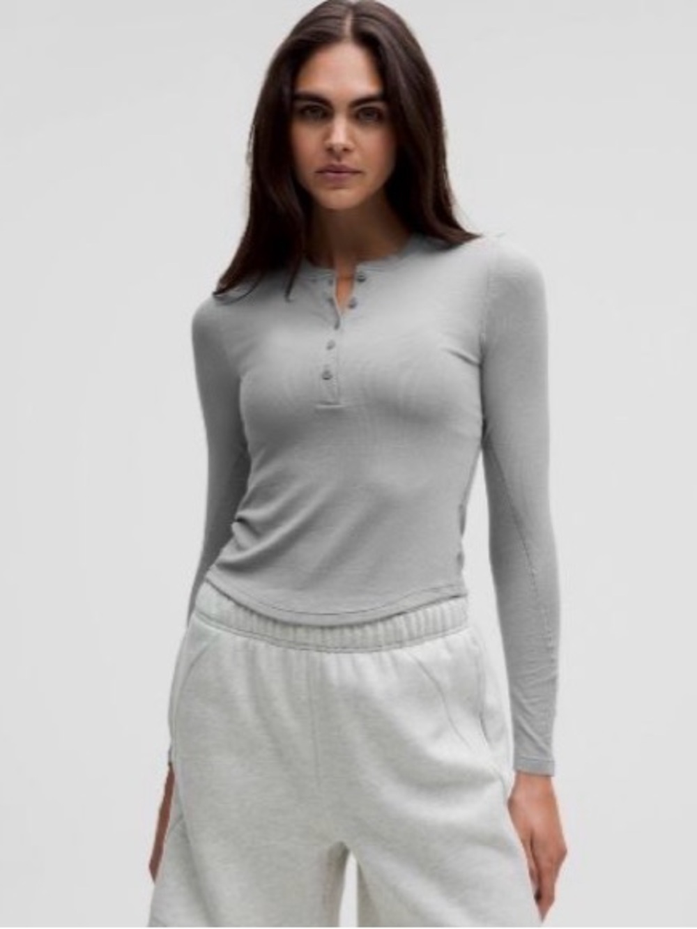 lululemon athletica Light Gray Long-Sleeve Henley Top